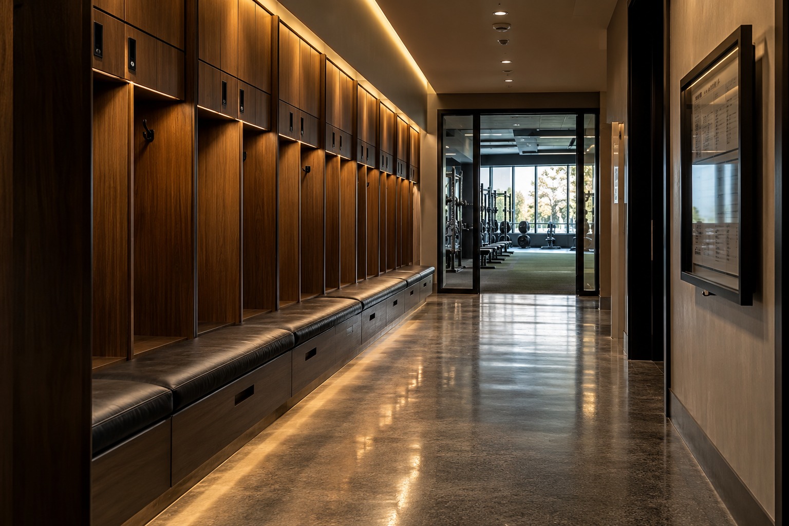 A quiet professional athletic facility corridor, the setting behind a credible institutional claim