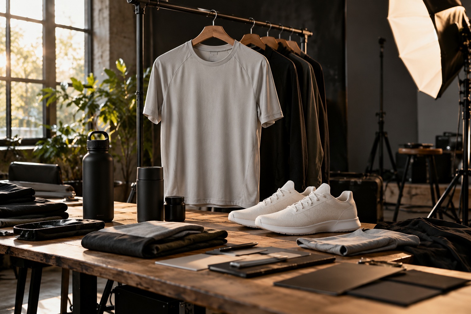 Unbranded campaign materials in a contemporary production studio