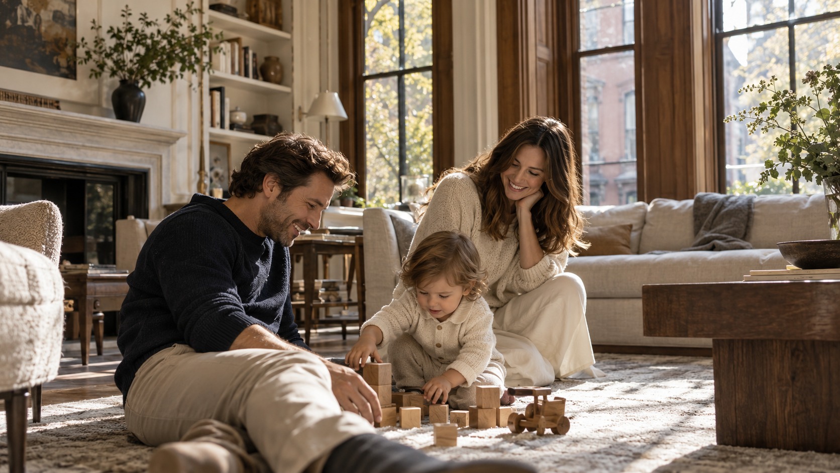An adult son and his young family enjoying their independent home