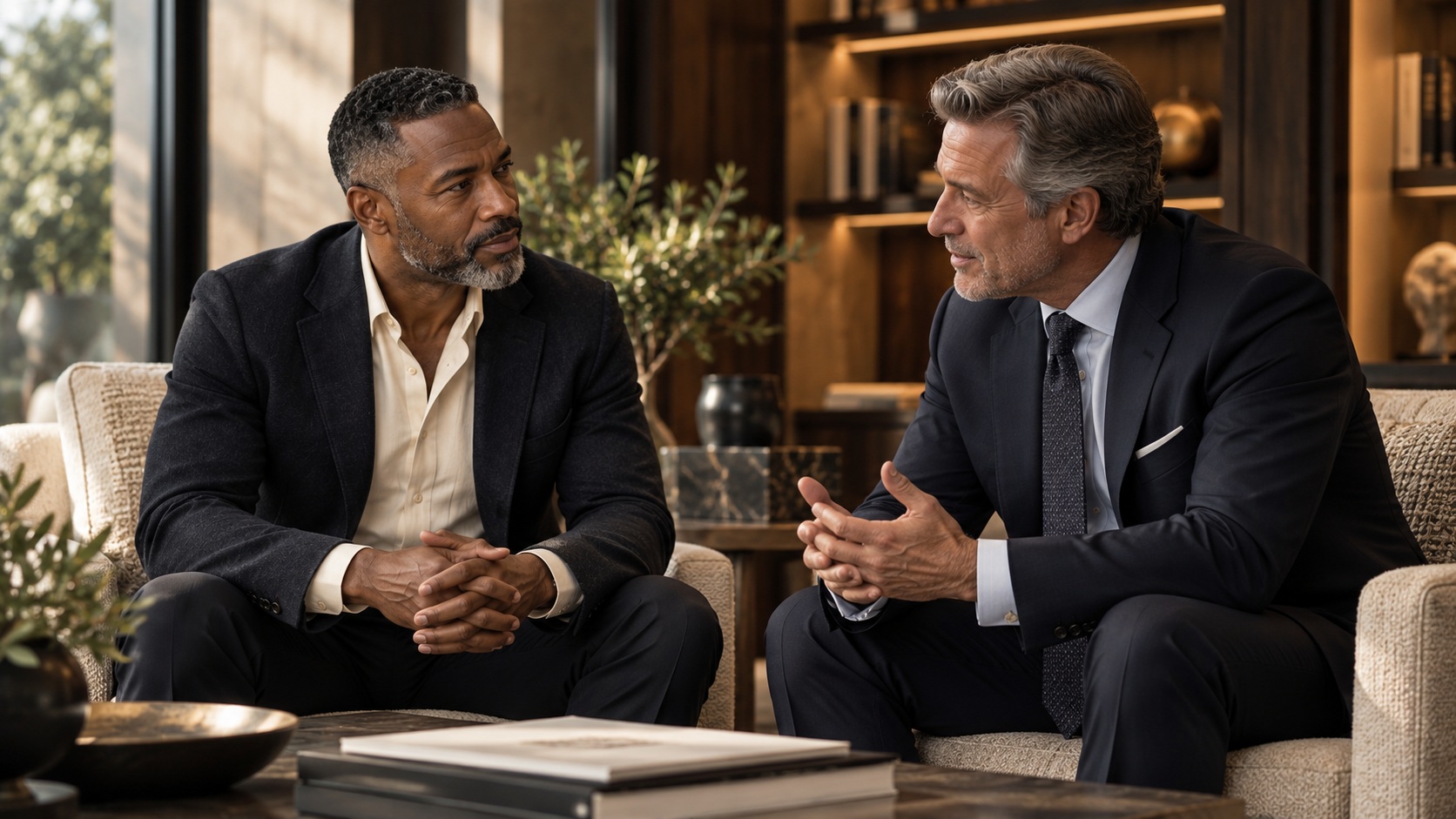 The MONITOR client discussing information calmly with his seasoned trusted advisor in a private setting.